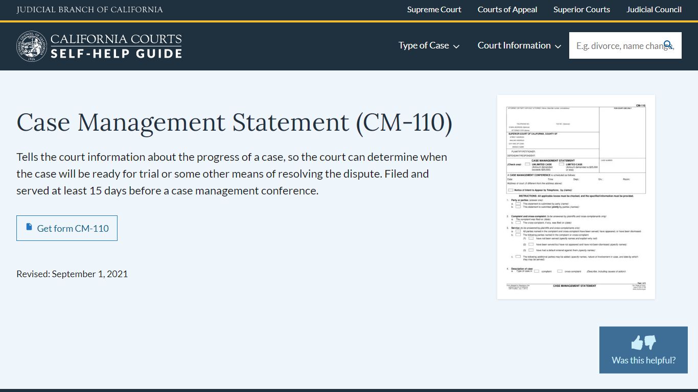 Case Management Statement | California Courts | Self Help Guide