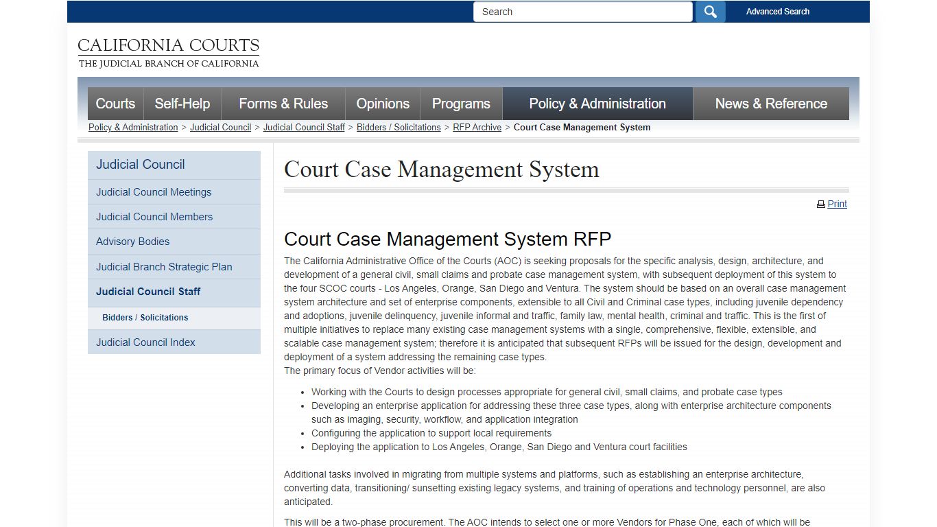 Court Case Management System - California